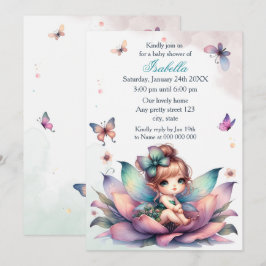 Mooi sprookje zittend in bloem baby shower kaart