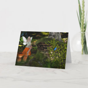 Mooi sprookje zittend op een paddenstoel wenskaart kaart