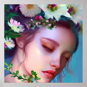 Mooi sprookjesbloemen in haar fantasie kunst poster