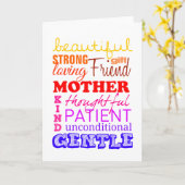 Mooi, sterk, vriend, geduldige moeder kaart (Gele Bloem)
