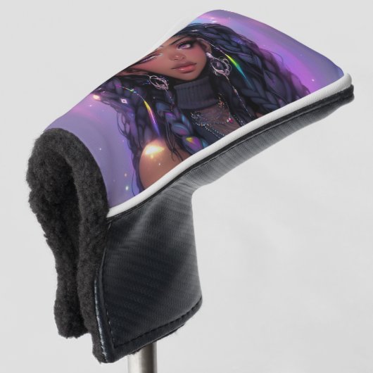 Mooi stijlvol gevlochten haar anime meisje golfheadcover (3/4 voorkant)