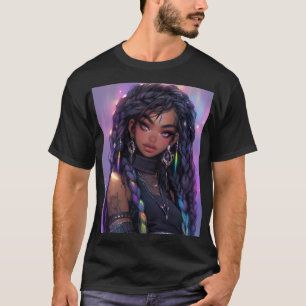 Mooi stijlvol gevlochten haar anime meisje t-shirt