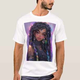 Mooi stijlvol gevlochten haar anime meisje t-shirt