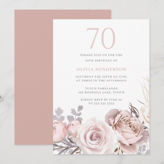 Mooi stoffig Roos & Blush 70ste verjaardagsfeestje Kaart (Voorkant / Achterkant)