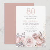 Mooi stoffig Roos & Blush 80ste verjaardagsfeestje Kaart (Voorkant / Achterkant)