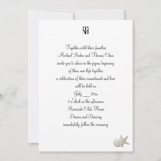 Mooi strand, bruiloft, zeester, goud kaart (Achterkant)