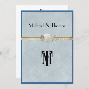 Mooi strand, bruiloft, zeester, goud kaart