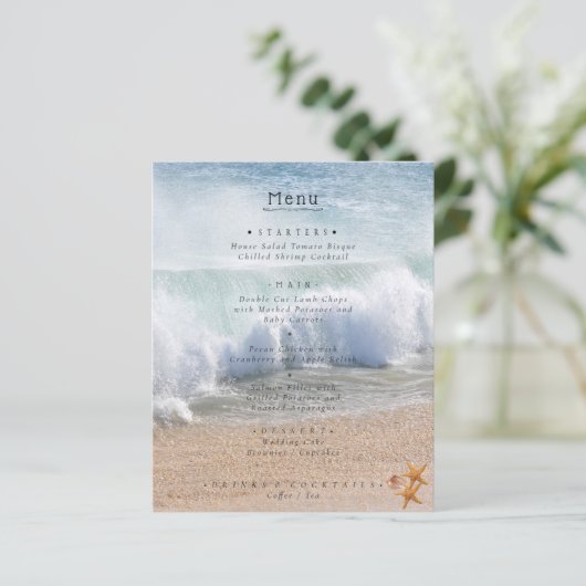 Mooi strand zomer tropische bruiloft menu (Staand voorkant)