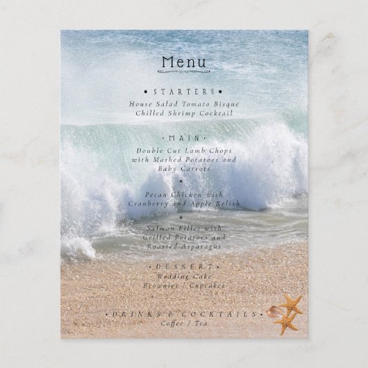 Mooi strand zomer tropische bruiloft menu (Voorkant)