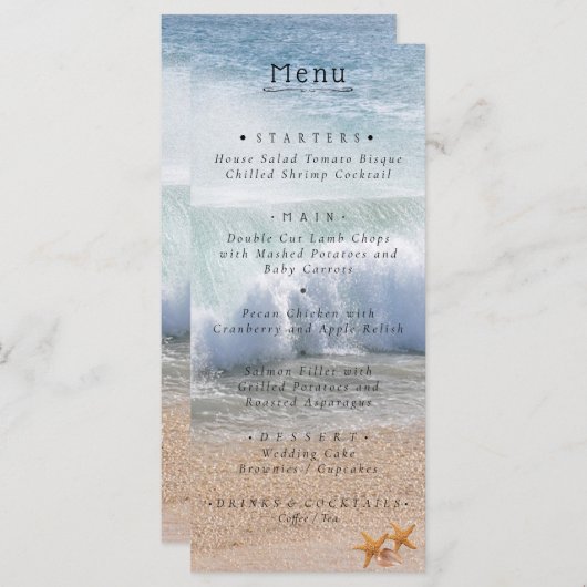 Mooi strand zomer tropische bruiloft menu (Voorkant / Achterkant)