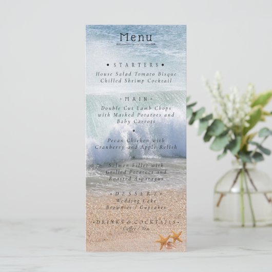 Mooi strand zomer tropische bruiloft menu (Staand voorkant)