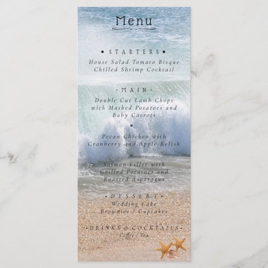 Mooi strand zomer tropische bruiloft menu (Voorkant)