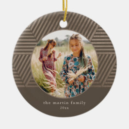 Mooi Taupe Geometric Patroon Foto Kerstmis Keramisch Ornament