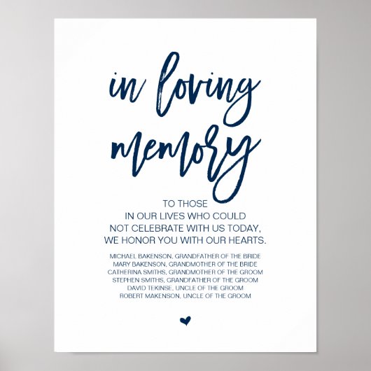 Mooi ter nagedachtenis, marineblauw herdenkingsmon poster (Voorkant)