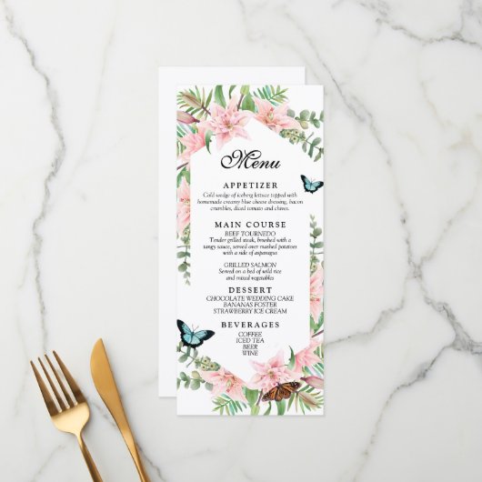 Mooi Tropisch Grens Huwelijksmenu Menu (Voorkant / Achterkant in situ)
