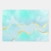 Mooi Tropisch Groen Blauw met gouden Grens Inpakpapier Vel (Voorkant 2)