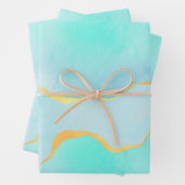 Mooi Tropisch Groen Blauw met gouden Grens Inpakpapier Vel (In situ)