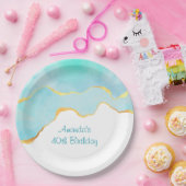 Mooi Tropisch Groen Blauw met gouden Grens Papieren Bordje (Feest)