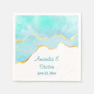 Mooi Tropisch Groen Blauw met gouden Grens Servet