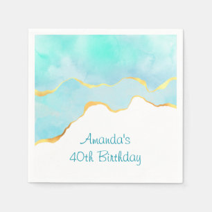 Mooi Tropisch Groen Blauw met gouden Grens Servet