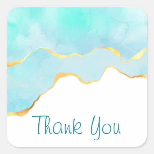 Mooi Tropisch Groen Blauw met gouden Grens Vierkante Sticker (Voorkant)