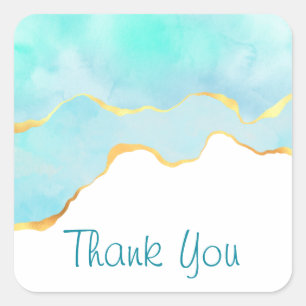 Mooi Tropisch Groen Blauw met gouden Grens Vierkante Sticker