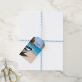 Mooi tropisch strand met een rowboot bedankt cadeaulabel (Met Touw)