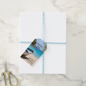 Mooi tropisch strand met een rowboot bedankt cadeaulabel (Met Touw)