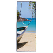 Mooi tropisch strand met een rowboot bedankt wijn cadeautas (Achterkant)