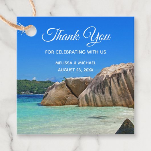 Mooi tropisch Zee Rocky Coastline Wedding Bedankjes Labels (Voorkant)