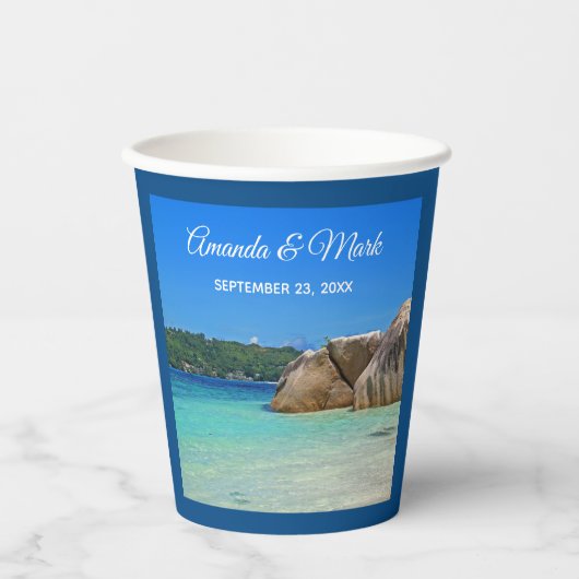 Mooi tropisch Zee Rocky Coastline Wedding Papieren Bekers (Voorkant)