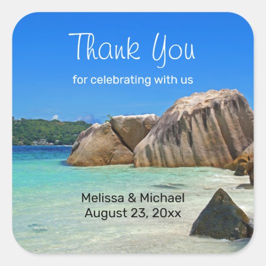 Mooi tropisch Zee Rocky Coastline Wedding Vierkante Sticker (Voorkant)
