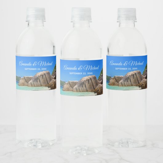 Mooi tropisch Zee Rocky Coastline Wedding Waterfles Etiket (Flessen)