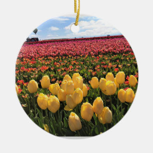Mooi Tulpveld met een luchtballon, Oregon Keramisch Ornament