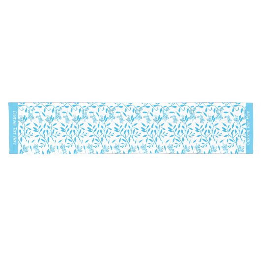 Mooi Turquoise Blue Floral Foliage Pattern Korte Tafelloper (Horizontaal)