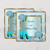 Mooi Turquoise Hydrangea Bloemige Hoge Hakken Verj Kaart (Voorkant / Achterkant)