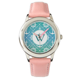 Mooi Turquoise Nautical Monogram Horloge