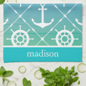 Mooi Turquoise Nautical Monogram Theedoek (Gevouwen)