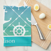 Mooi Turquoise Nautical Monogram Theedoek (Quarter Fold)