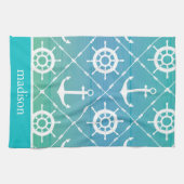 Mooi Turquoise Nautical Monogram Theedoek (Horizontaal)