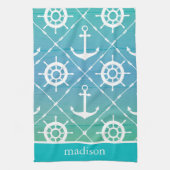 Mooi Turquoise Nautical Monogram Theedoek (Verticaal)
