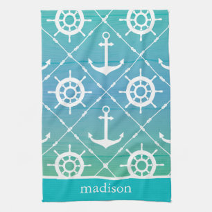 Mooi Turquoise Nautical Monogram Theedoek