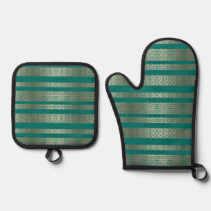 Mooi, turquoise, turquoise met goud, kant, ovenwant & pannenlap set