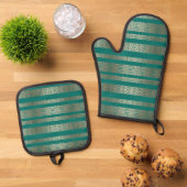 Mooi, turquoise, turquoise met goud, kant, ovenwant & pannenlap set (Top down)