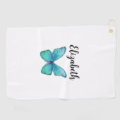 Mooi turquoise vlinder met eigen naam dames golfhanddoek (Horizontaal)