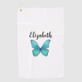 Mooi turquoise vlinder met eigen naam dames golfhanddoek (Voorkant)