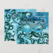 Mooi turquoiseblauw gemaskerd bal kaart (Voorkant / Achterkant)