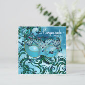 Mooi turquoiseblauw gemaskerd bal kaart (Staand voorkant)
