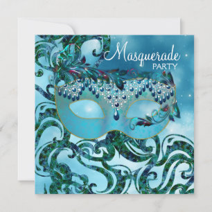 Mooi turquoiseblauw gemaskerd bal kaart
