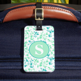 Mooi Turquoisegroene Bloem Monogram Op Maat Gemaak Bagagelabel
